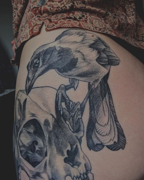 Charming Tattoos For Women Raven Thigh