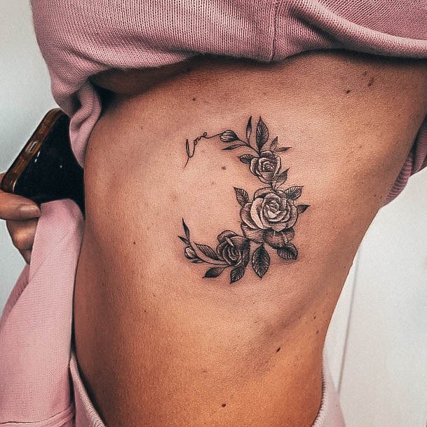 Charming Tattoos For Women Rib Moon Flower Rose