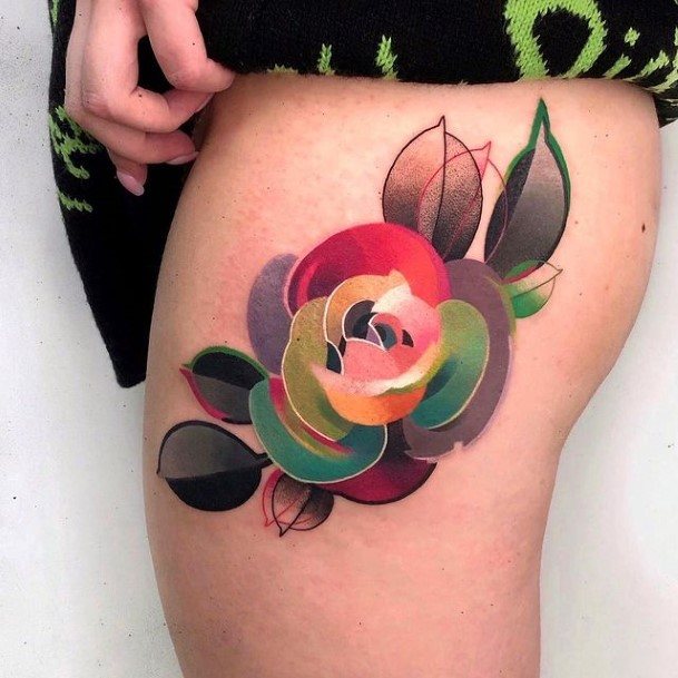 Charming Tattoos For Women Rose Thigh