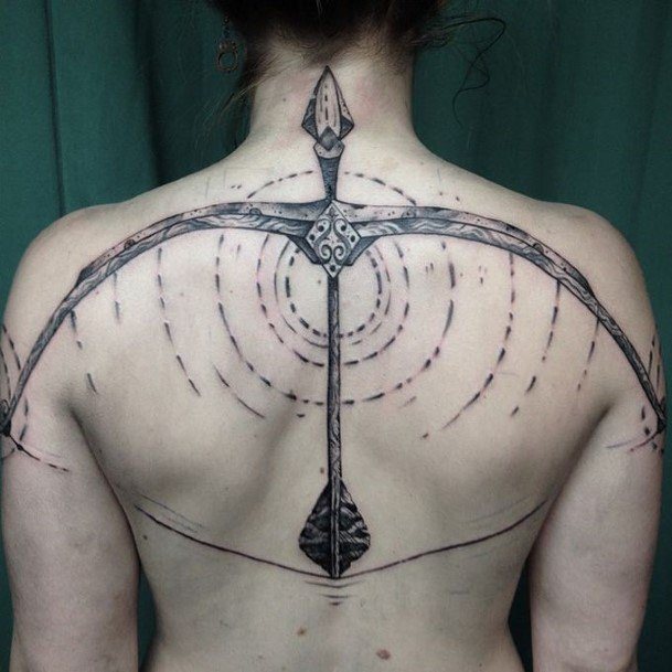 Charming Tattoos For Women Sagittarius Back Bow And Arrow
