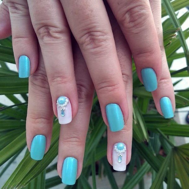 Charming Turquoise Nails With Bling Art For Women