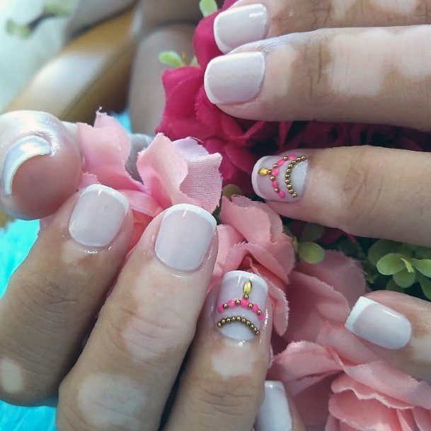 Charming White Nails With Decoration Women