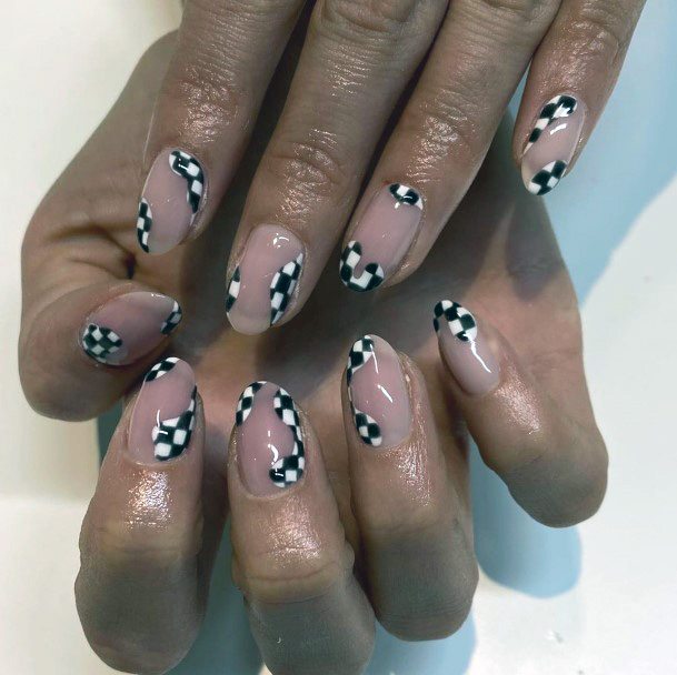 Checkered Ribbons On Nails Women