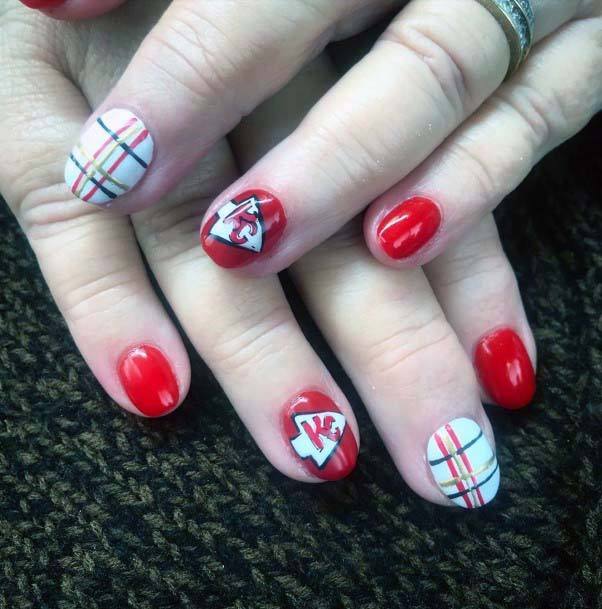 Checkered Sport Nails Red White Art For Women