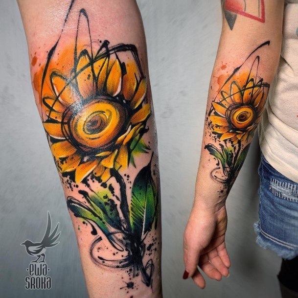 Cheery Bright Yellow Sunflower Tattoo Womens Forearms