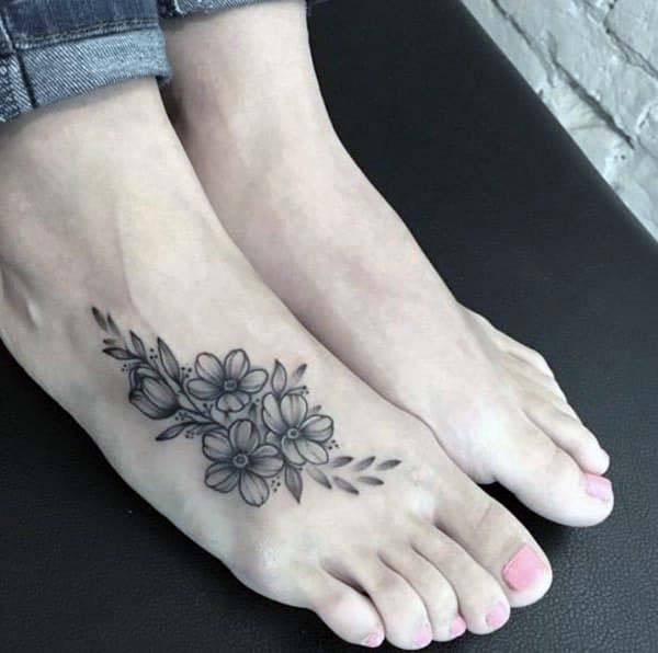 Cheery Florals Grey Tattoo Womens Foot