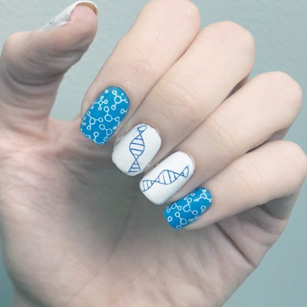 Chemistry Themed Blue White Nails Women