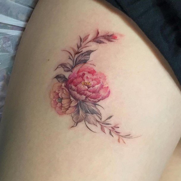 Cherished Pink Flower Tattoo Womens Thighs