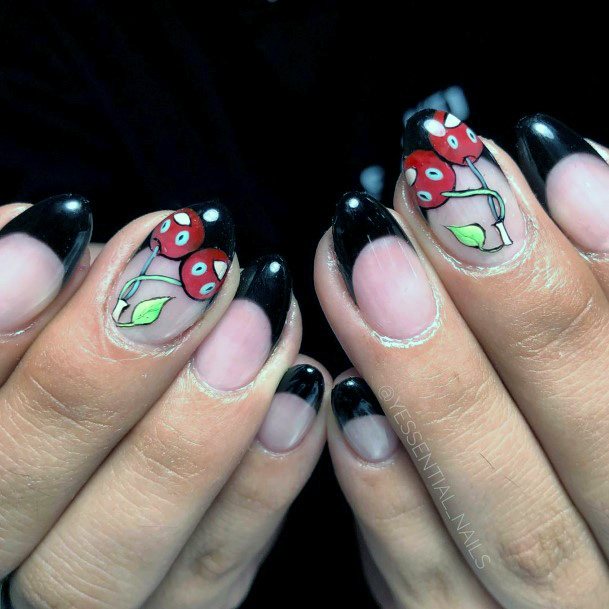 Cherry Art On Black Tips Women