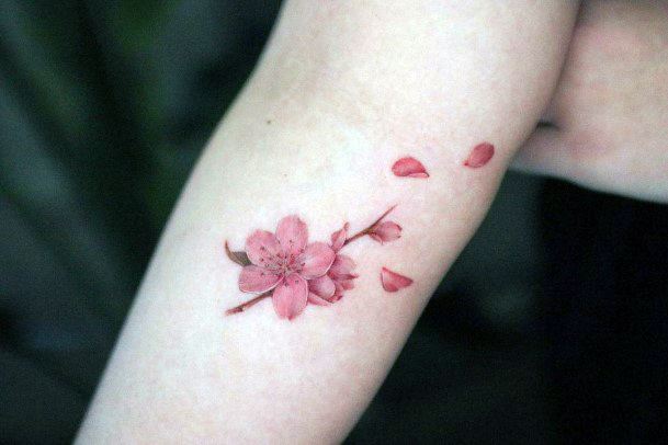 Cherry Blossom Tattoo With Flying Petals Womens Art