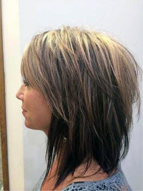 Chestnut Blonde Bob With Long Layers And Side Part