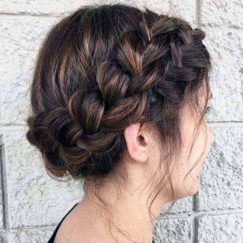 Chestnut Brown Hair On Female Pulled Back Into Braided Hairstyle