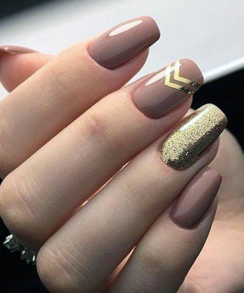 Chevron Glinting Gold And Brown Nails Women