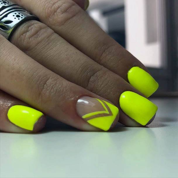 Chevron Neon Yellow Nails Women