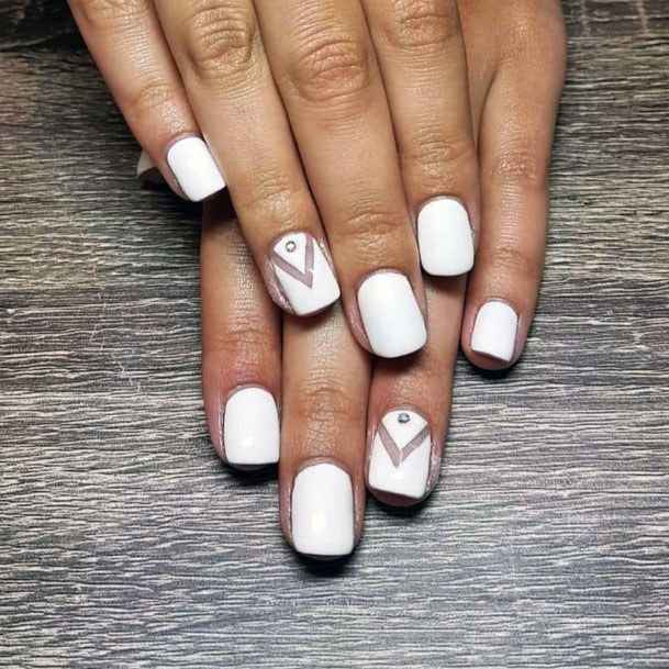 Chevron White Gel Nails Women