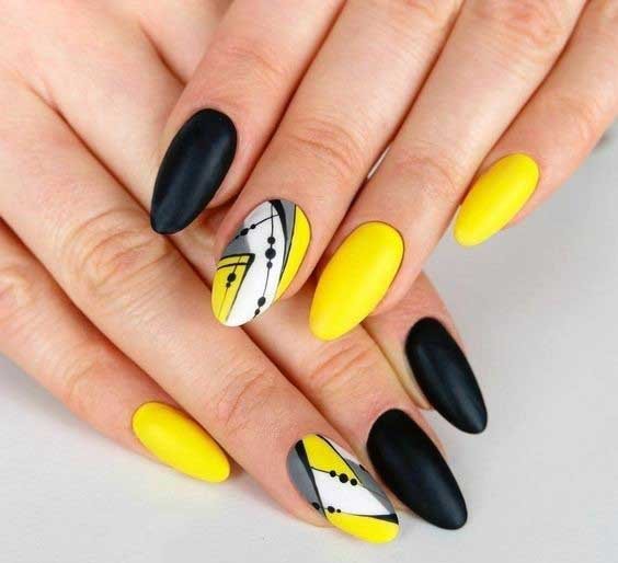 Chic Black And Yellow Nail Art Women