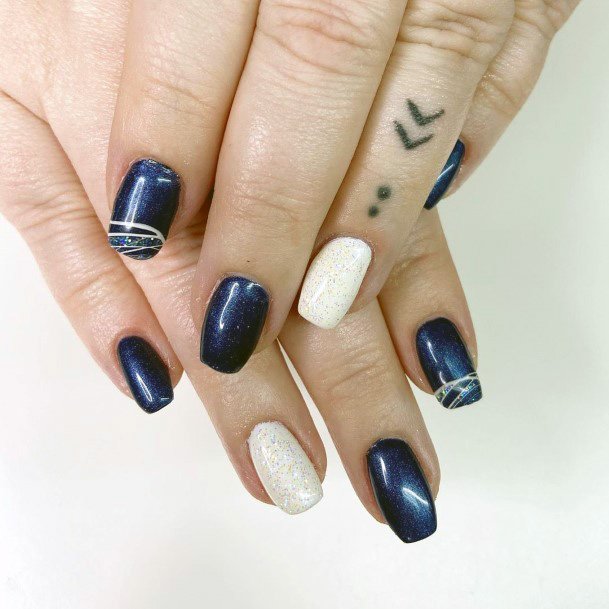 Chic Blue White Nails Women