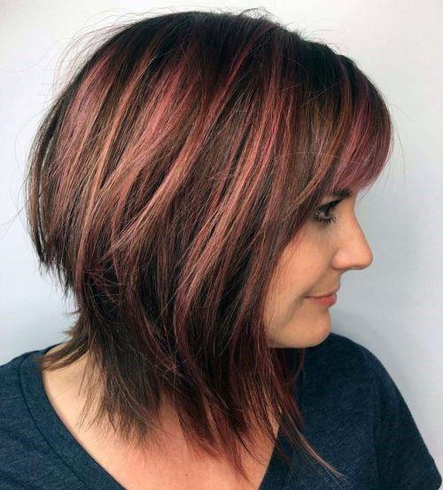 Chic Chestnut Colored Short Hairstyle With Fringe Women