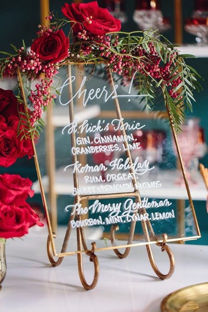 Chic Christmas Wedding Flowers On Name Plate