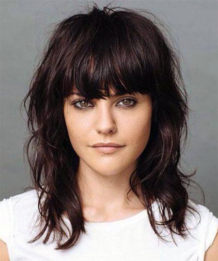 Chic Dark Chocolate Brown Shag With Bangs Hairstyle For Women