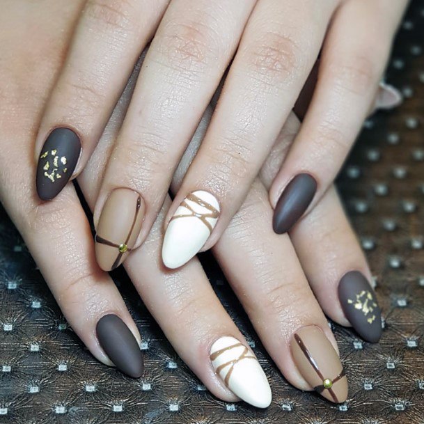 Chic White And Brown Nail Women