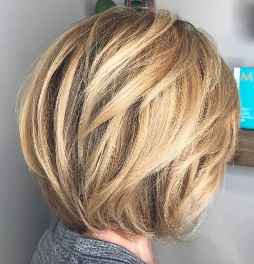 Chin Length Bob Golden Blonde Layered On Woman