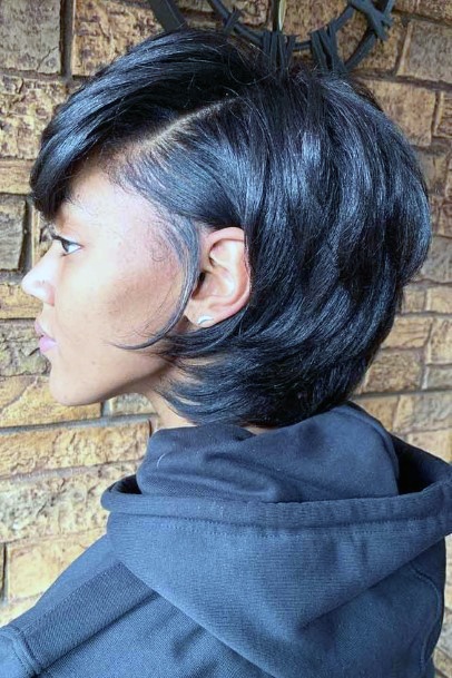 Chin Length Bob With Short Layers Tucked Behind Ear Womens Airy Hairstyles