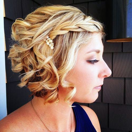 Chin Length Prom Hairstyle Partial Side Braid Into Barrette
