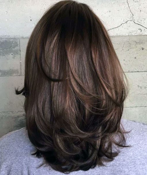 Chocolate Brown Long Layered Hair With Highlights