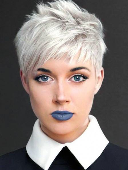 Choppy Layered Voluminous Platinum Blonde Pixie Cut Womens Hairstyle