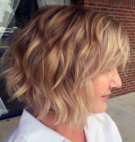 Choppy Long Bob Hairstyle For 50 Year Old Woman With Thick Hair