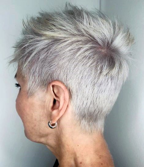 Choppy Silver Pixie Hairstyles For 50 Year Old Woman With Thick Hair