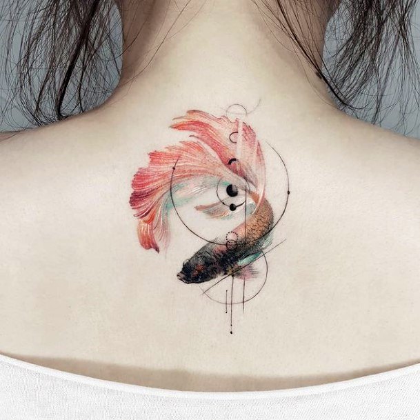 Circle Womens Back Betta Fish Themed Tattoos