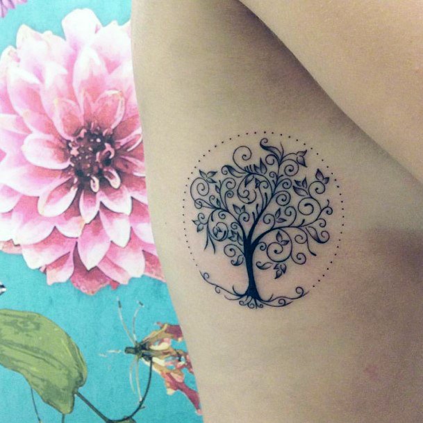 Circular Life Tree Tattoo Womens Torso