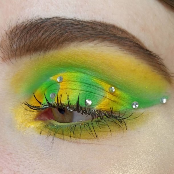 Citrus Themed Yellow Green Neon Eye Makeup With Stones For Women