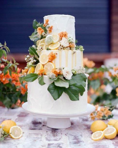 Citrusy Summer Flowers On Wedding Cake