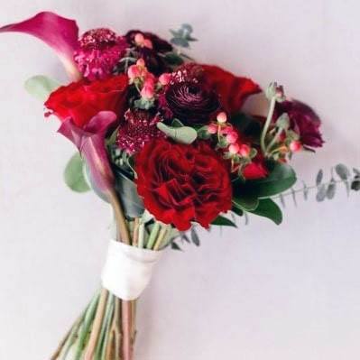 Claret Red Roses Wedding Flowers