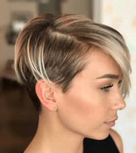 Classic Brown And Blonde Highlighted Shaved Side Pixie Womens Hairstyle