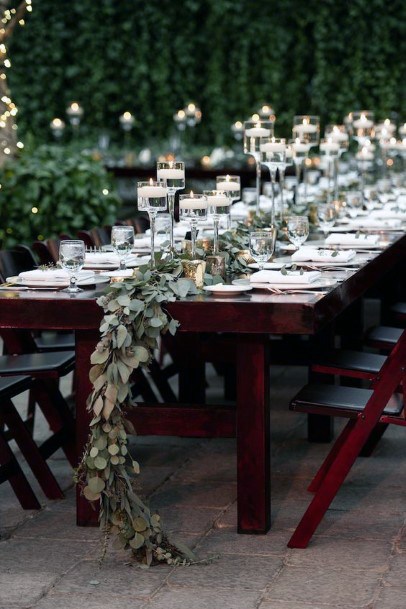 Classic Greenery Garland With Tall Candle Stands Wedding Centerpiece Ideas