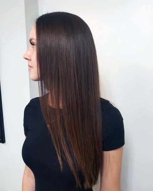 Classic Rich Dark Brown Straight And Shiny Long Womens Hairstyles