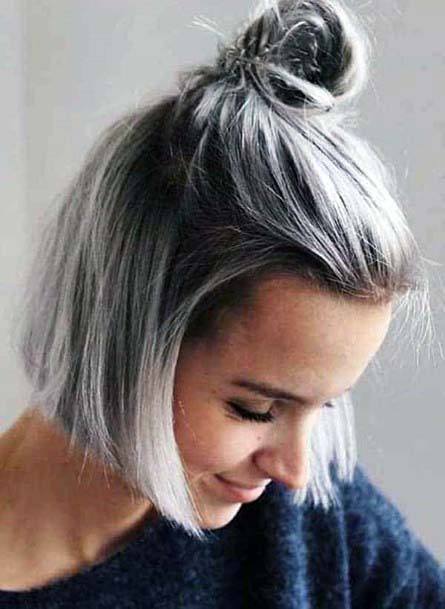 Classic Salt Pepper Half Updo Hairstyle Women