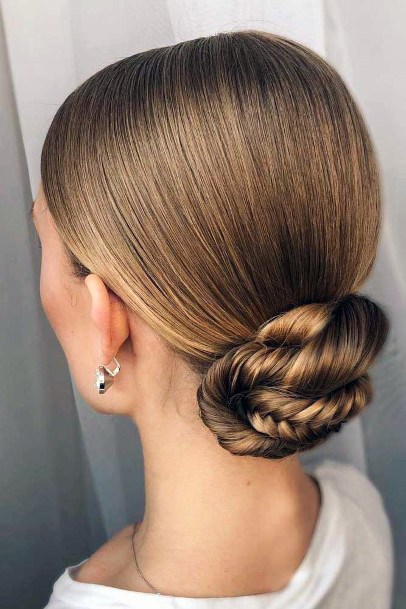 Classic Smooth Front Pulled Back Into High Neck Braided Bun