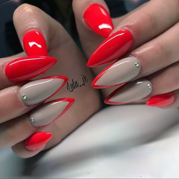 Classy Almond Nails Red Orange For Women