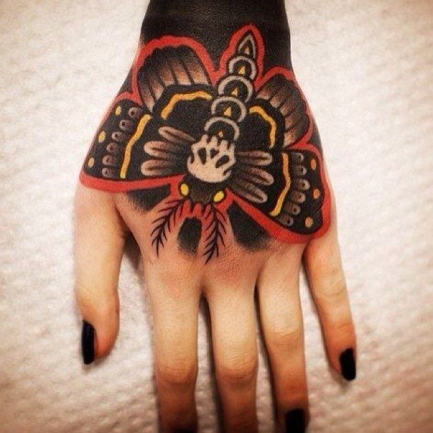 Classy Black And Red Butterfly Tattoo For Women Hands