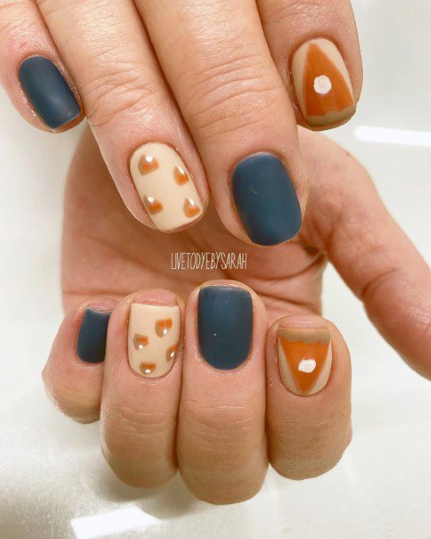 Classy Blue And Pumpkin Nails For Women