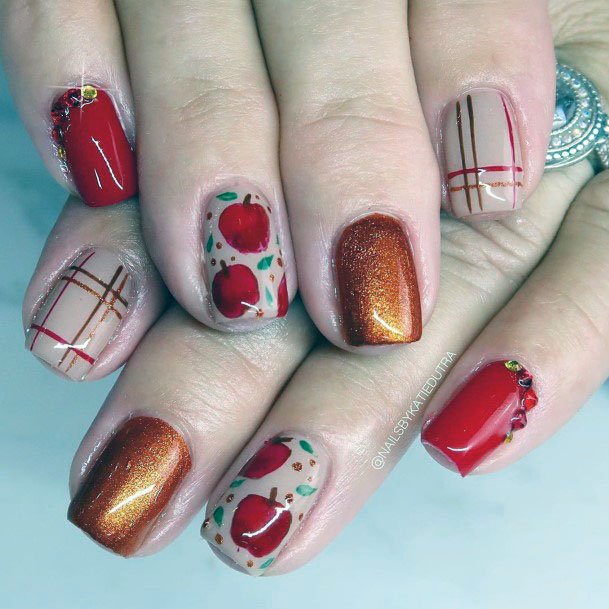 Classy Brown And Apples Nail Design