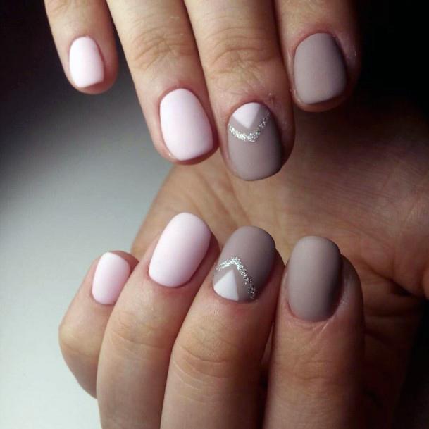 Classy Chevron Design Matte Pink Nails Women