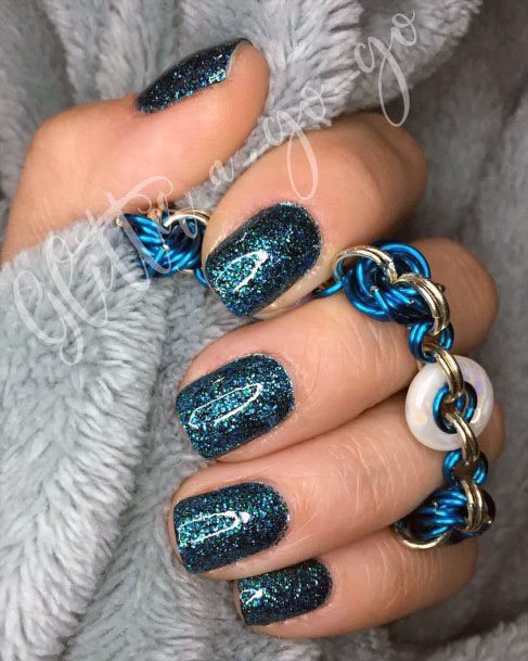 Classy Cute Sparkling Blue And Black Nail Inspiration For Girls