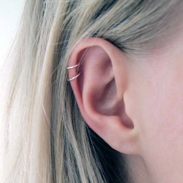 Classy Double Helix Silver Hoop Piercing Ideas For Girls