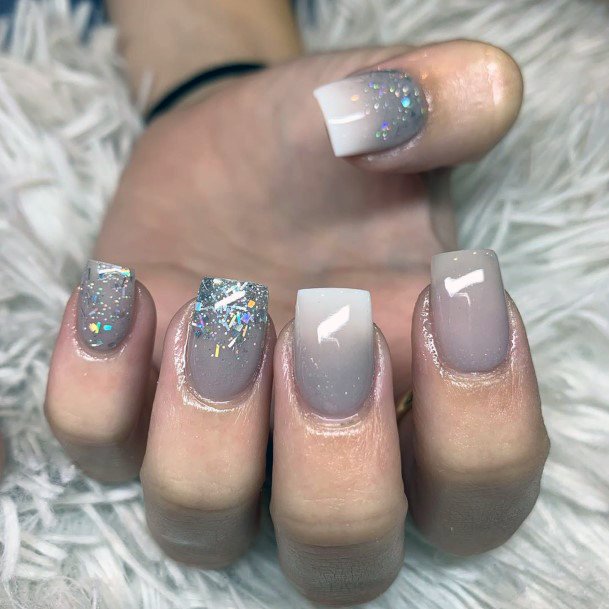 Classy Grey Ombre Nails With Sparkles